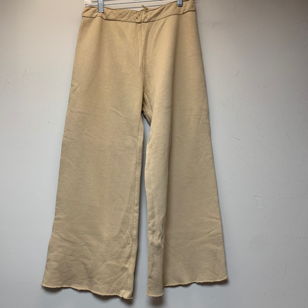 Frank and Eileen Wide Leg Sweatpants Womens XS Tan Excellent Raw Hem Cotton